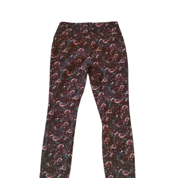 Reitmans Floral Straight Leg Trousers Black Burgundy Stretch 4 - Picture 4 of 8